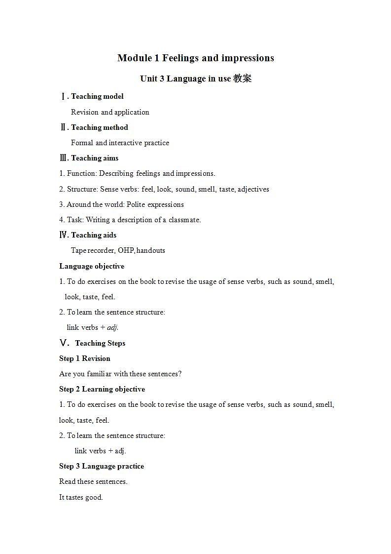 Module 1  Feelings and impressions Unit 3（课件+教案+练习+学案）01