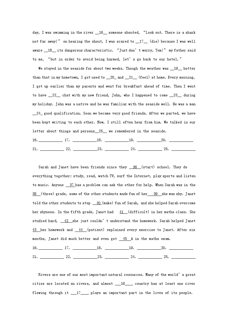 （通用版）中考英语二轮语法专项复习《语法填空》10篇 (含答案)第2页