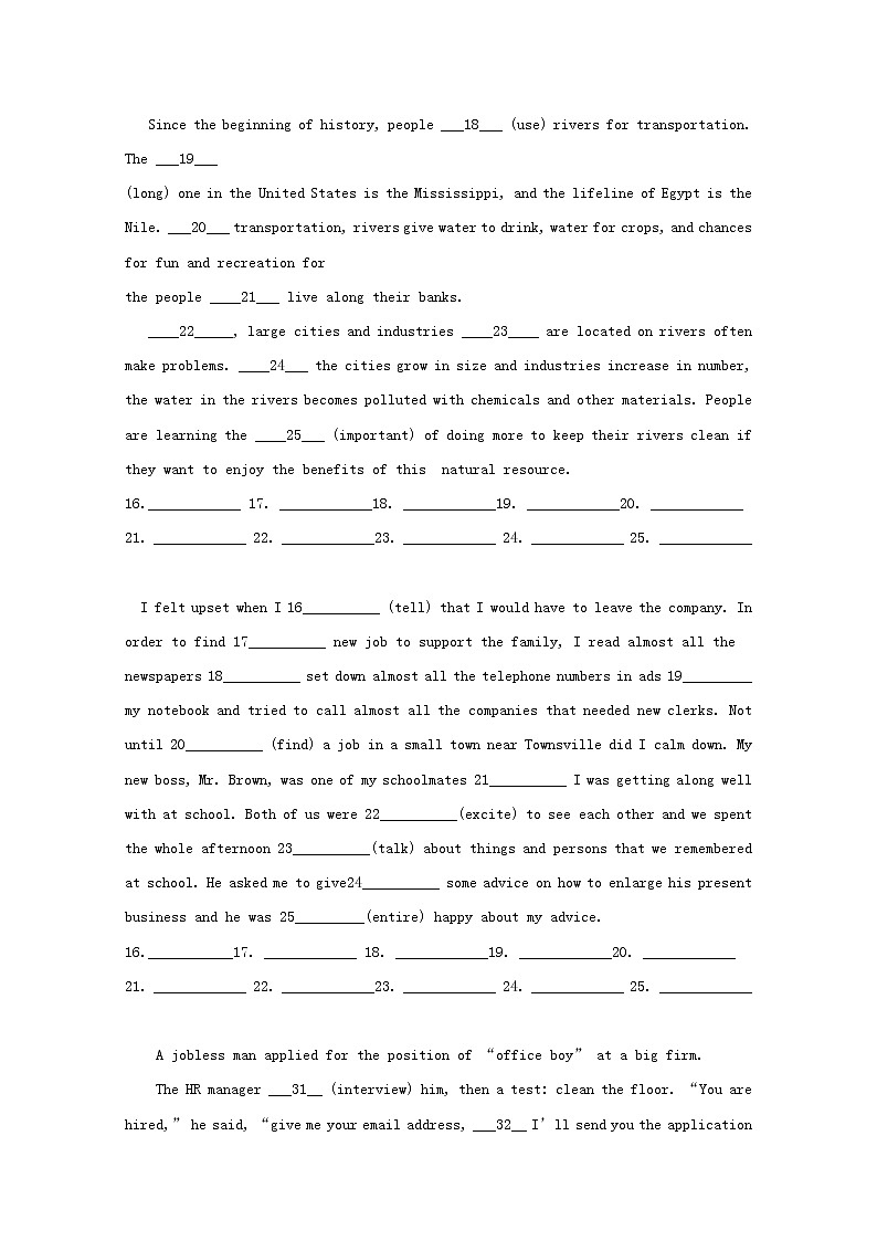 （通用版）中考英语二轮语法专项复习《语法填空》10篇 (含答案)第3页