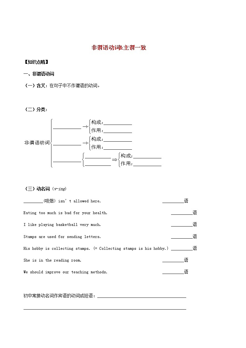 2022年中考英语二轮复习第3讲《非谓语动词&主谓一致》精讲精练（含答案）第1页