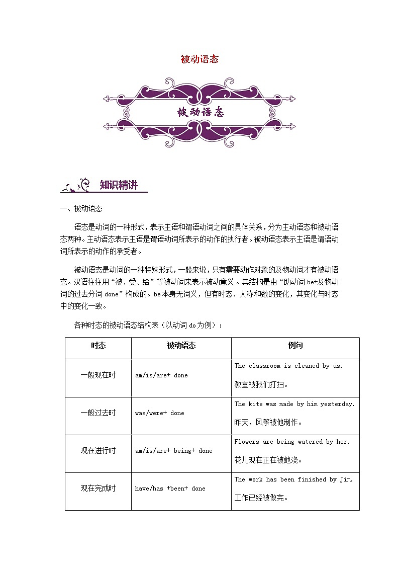 中考英语二轮复习专题讲与练： 被动语态（含详解）第1页