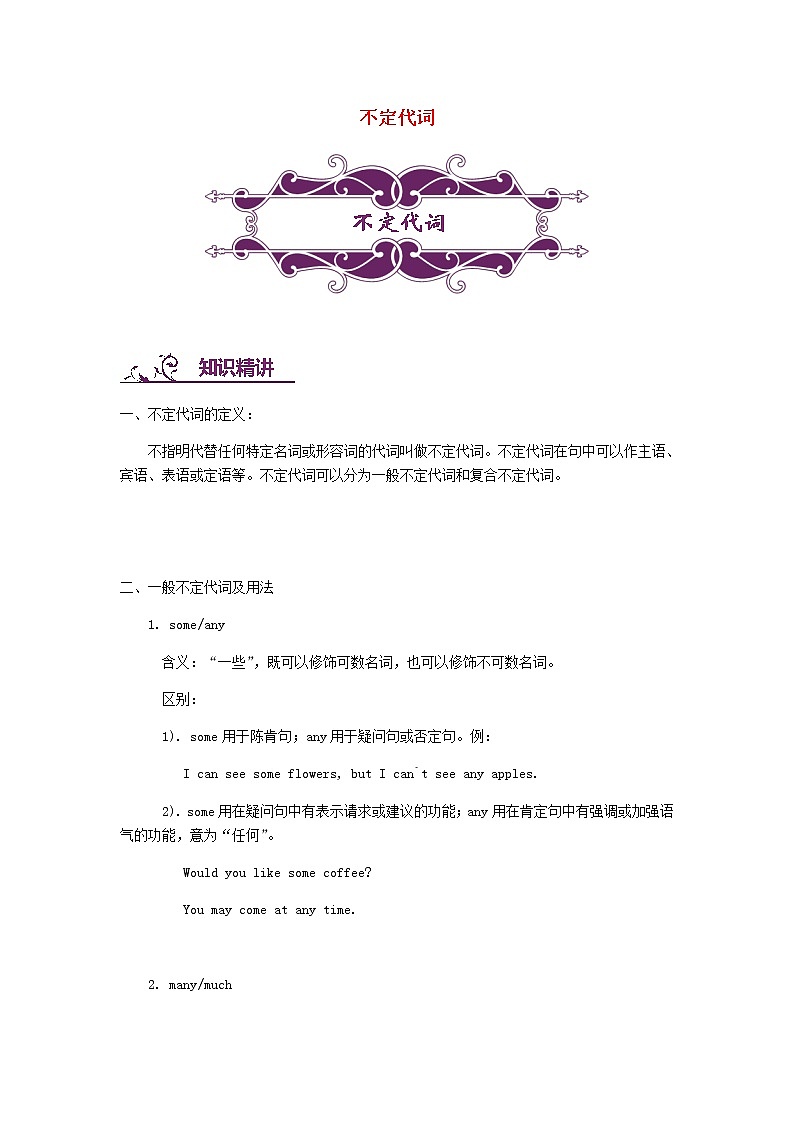 中考英语二轮复习专题讲与练： 不定代词（含详解）第1页