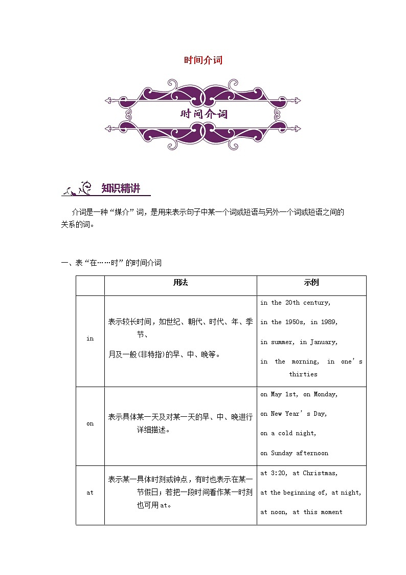 中考英语二轮复习专题讲与练： 时间介词（含详解）01