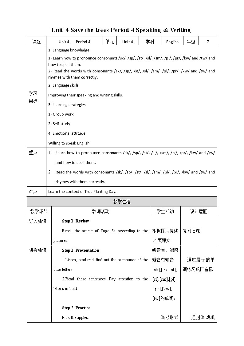 Unit 4 Save the trees Period 4 Speaking & Writing（课件+教案+学案+练习）01