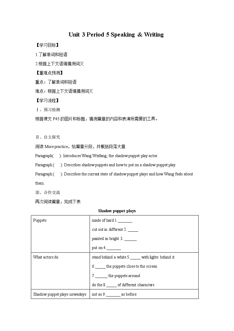 Unit 3  Period 5 Speaking & Writing（课件+教案+学案+练习）01