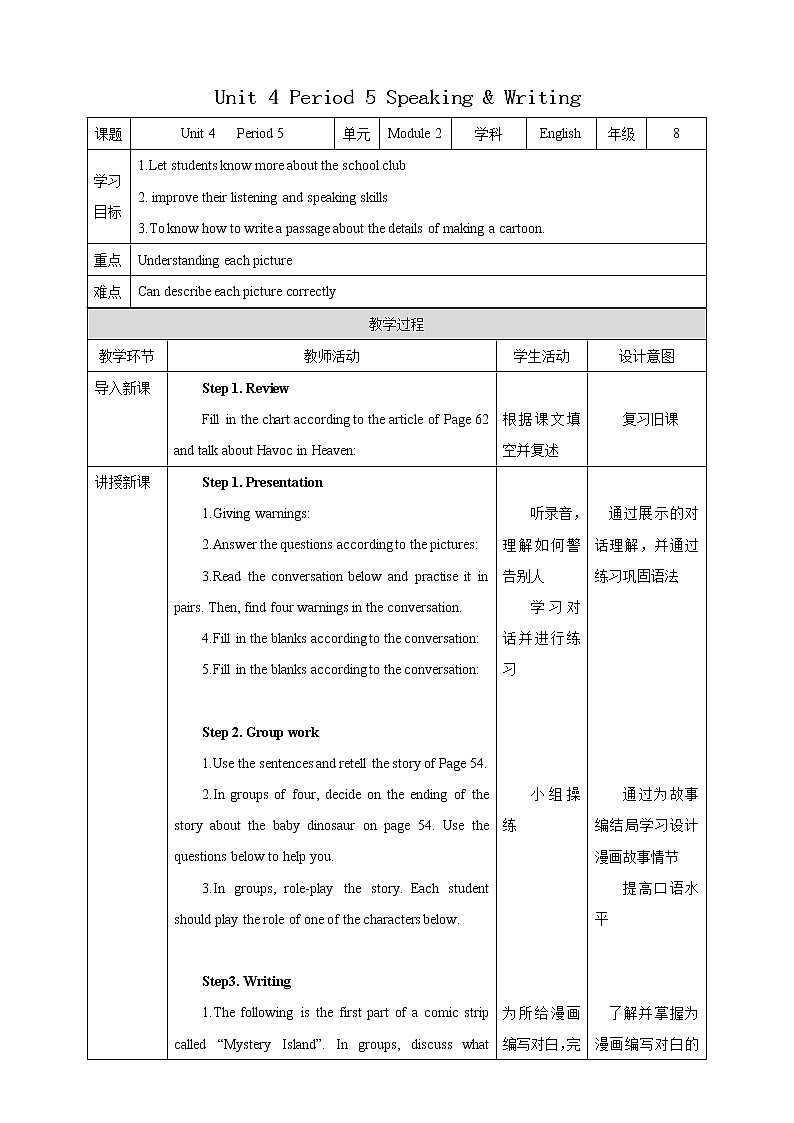Unit 4  Period 5 Speaking & Writing（课件+教案+学案+练习）01