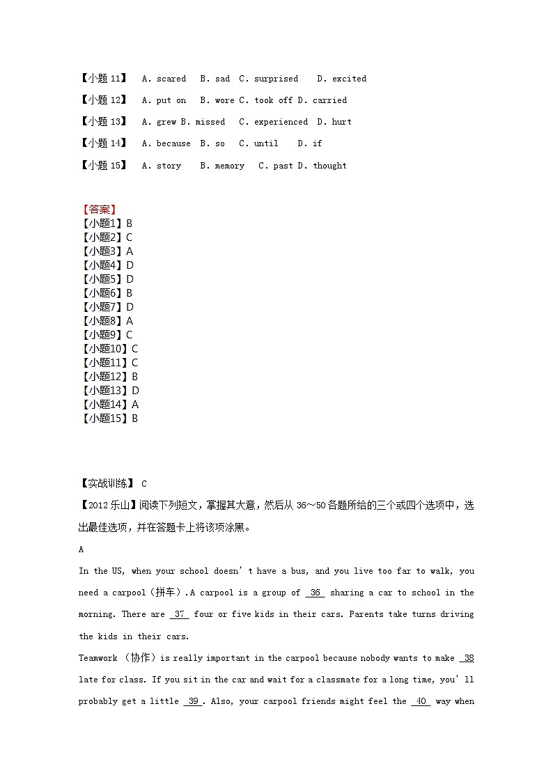 中考英语二轮专项复习完形填空选练卷10（含答案）第3页