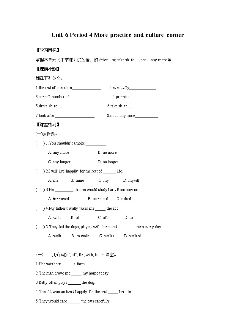 Unit 6 Period 4 More practice and culture corner（课件+教案+学案+练习）01