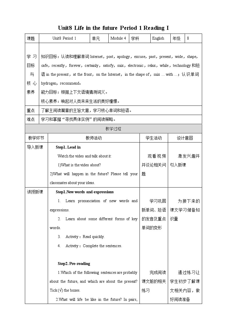 Unit8  Life in the future Period 1 Reading I课件PPT01