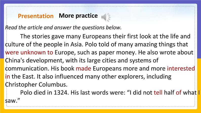 Unit 1 Great explorations Period 5 more practice & culture corner 课件第6页