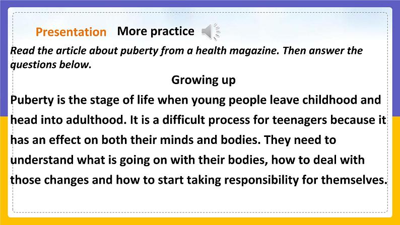 Unit 6 Caring for your health Period 5 more practice & culture corner课件PPT04