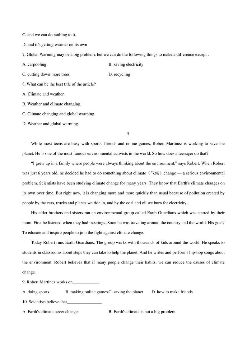 2022年中考英语时事热点阅读专练 热点38 气候危机以及应对措施(学生版+解析版)第3页