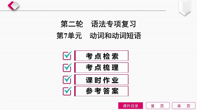 2022中考英语全效大二轮语法专项复习（课件+优练）：第7单元　动词和动词短语01