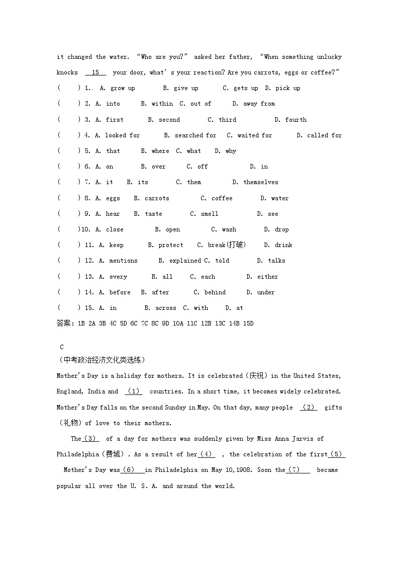 中考英语二轮专项复习完形填空精练05（含答案）第3页
