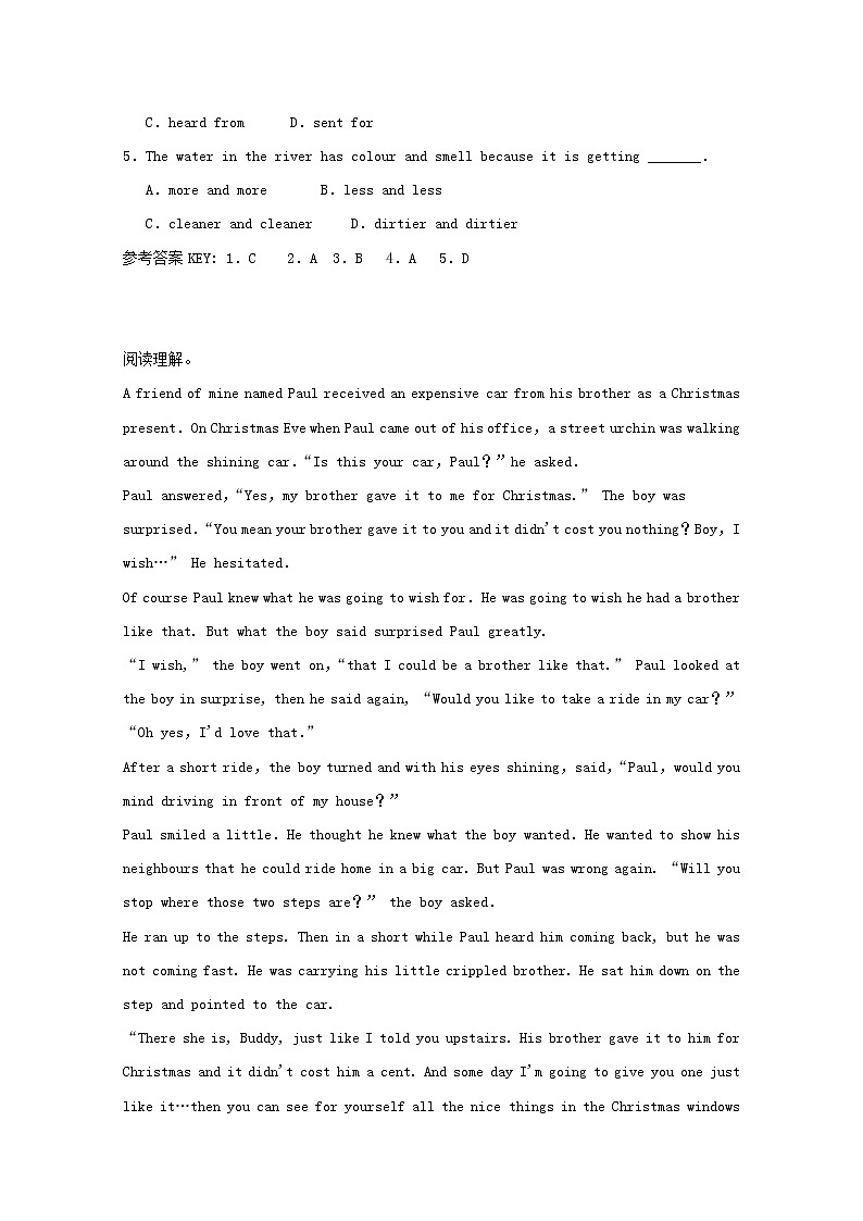 中考英语二轮专项复习阅读理解训练题03（含答案）第3页