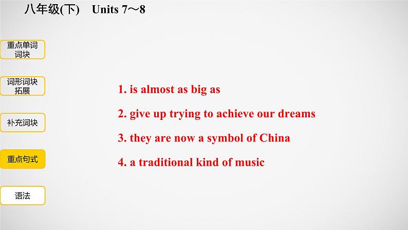 冲刺2022中考英语一轮复习教材梳理课件    八年级(下)　Units 7～807