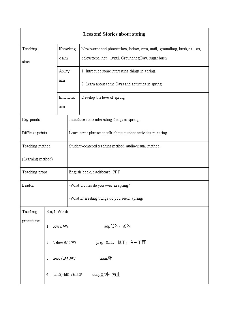 Unit 1 Lesson6 Stories about spring 教案 初中英语冀教版八年级下册（2022年）第1页