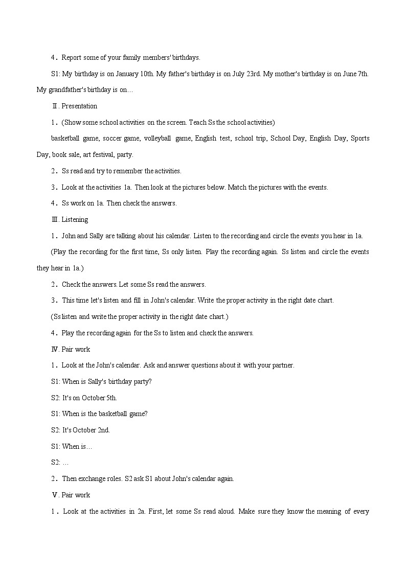 Unit 1  When is your birthday 第四课时  教案 初中英语鲁教版（五四学制）六年级下册（2022年）第2页