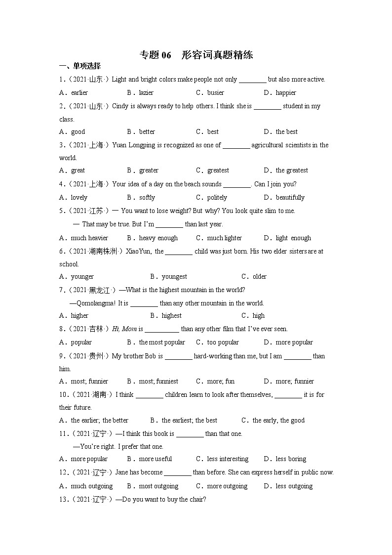 专题06 形容词真题精练第1页