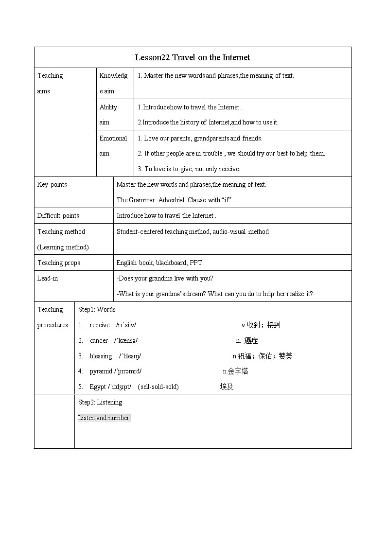 Unit 4 Lesson 22 Travel om the Internet 教案 初中英语冀教版八年级下册（2022年）第1页