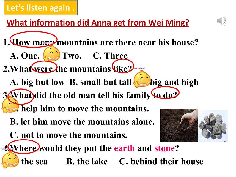 人教新目标八年级英语下册---Unit 6   An old man tried to move the mountains.Section A (1a-2c) 课件+音视频08