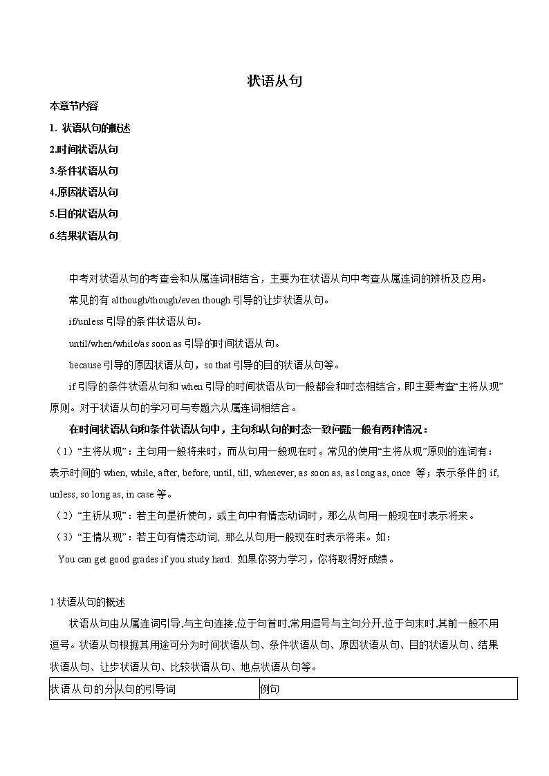 2022届初中英语二轮复习 专题十四状语从句含解析第1页