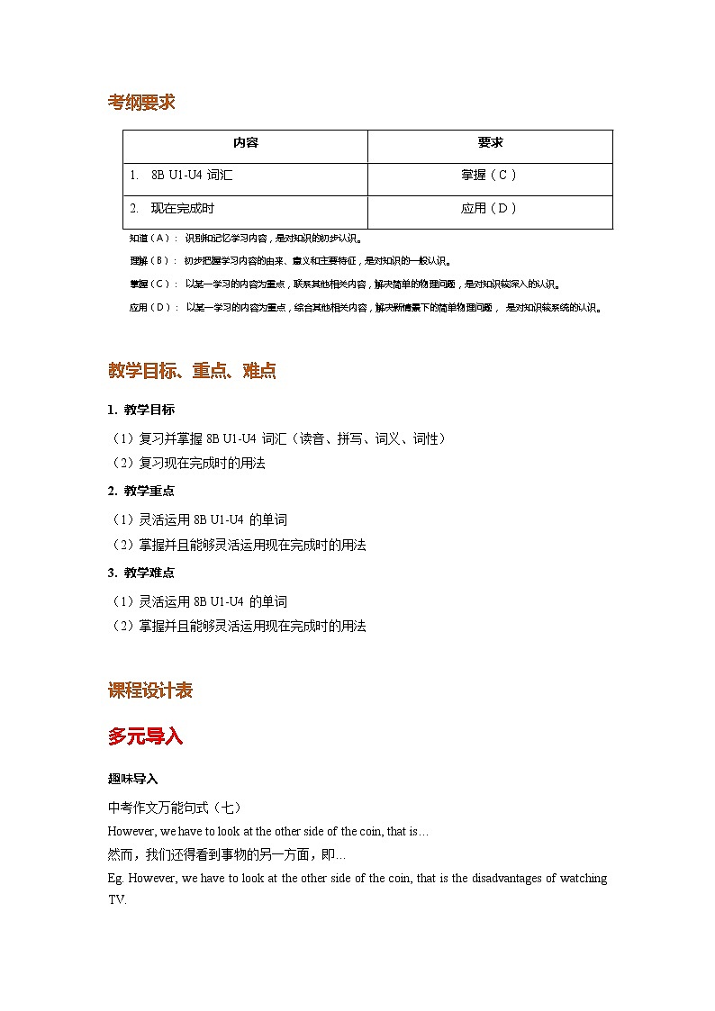 中考一轮复习：8B U1-U4（学生版）第2页