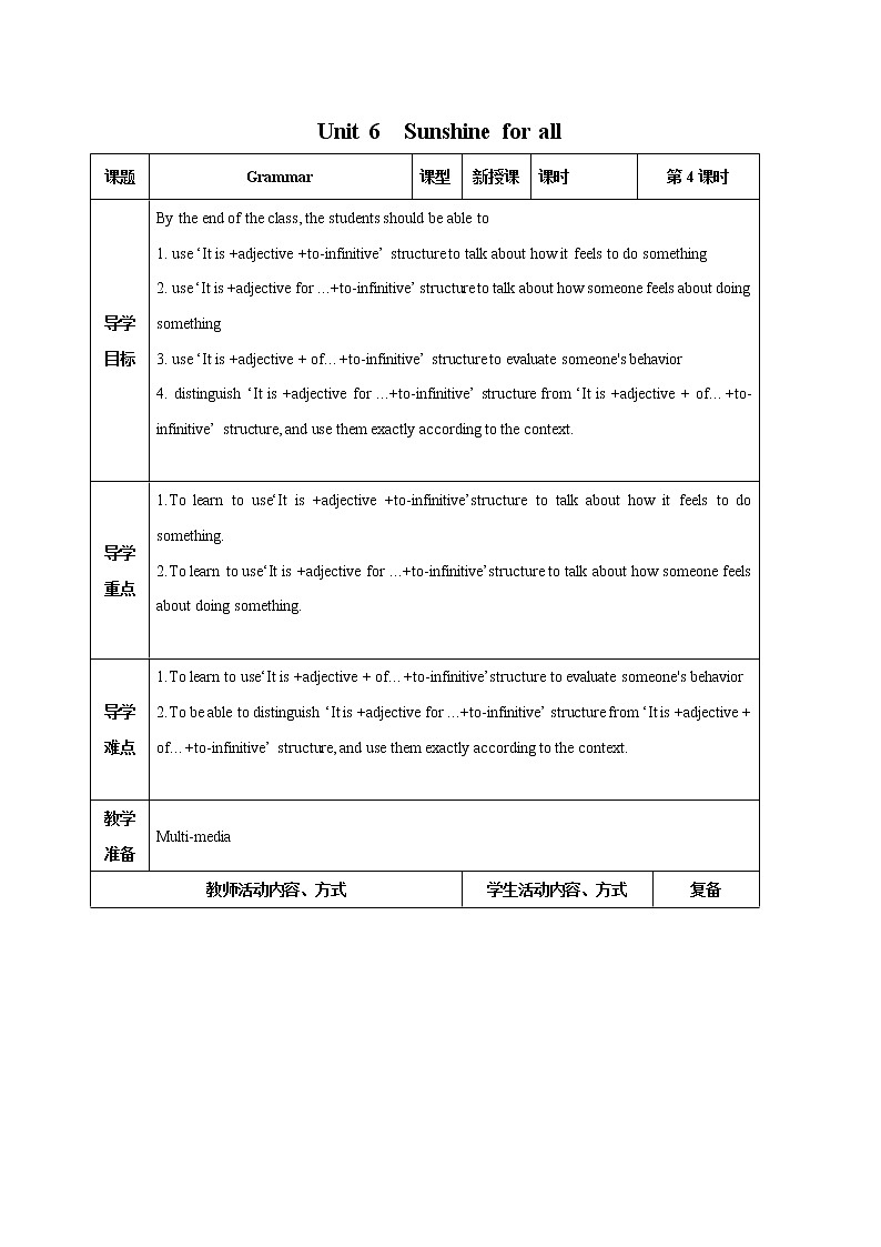 Unit 6 第四课时 教案 初中英语牛津译林版八年级下册（2022年）01