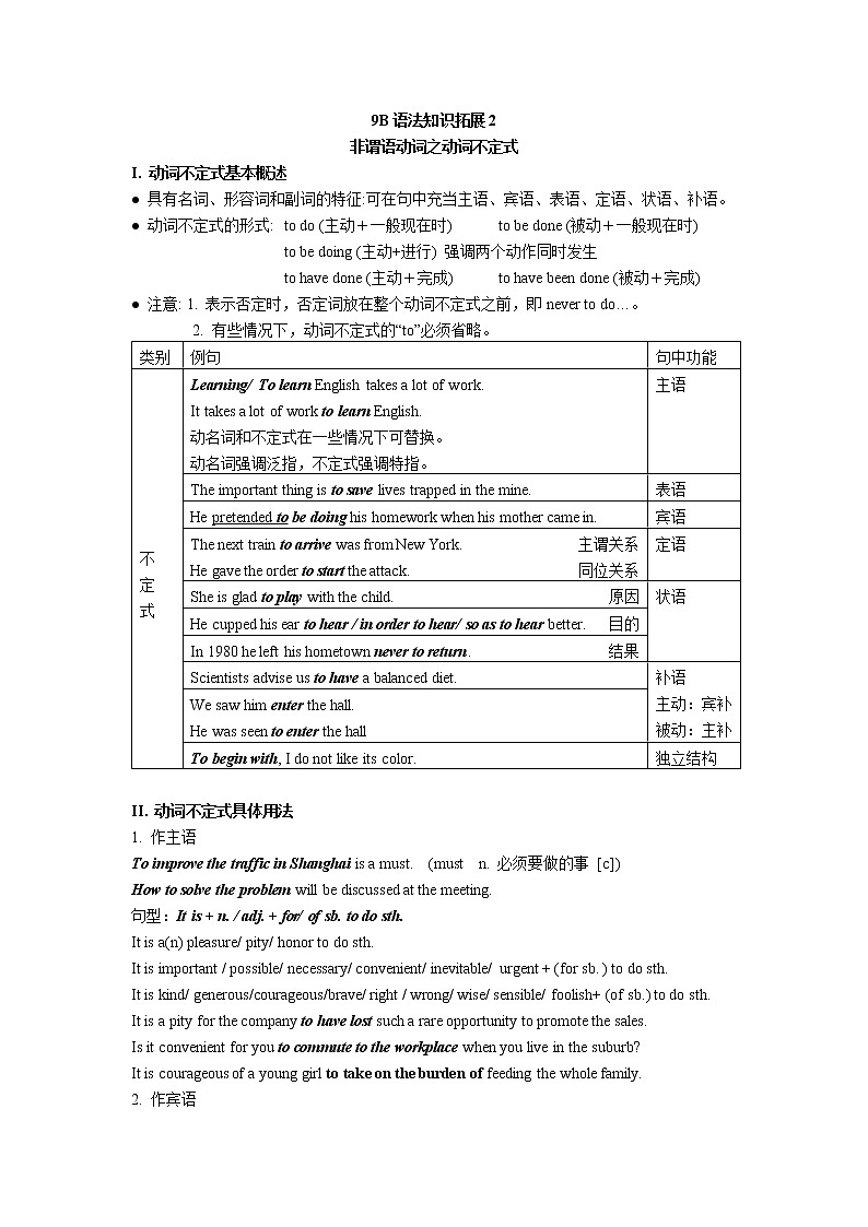 专项复习-非谓语动词之不定式讲解和练习2021-2022学年牛津上海版九年级英语下册第1页