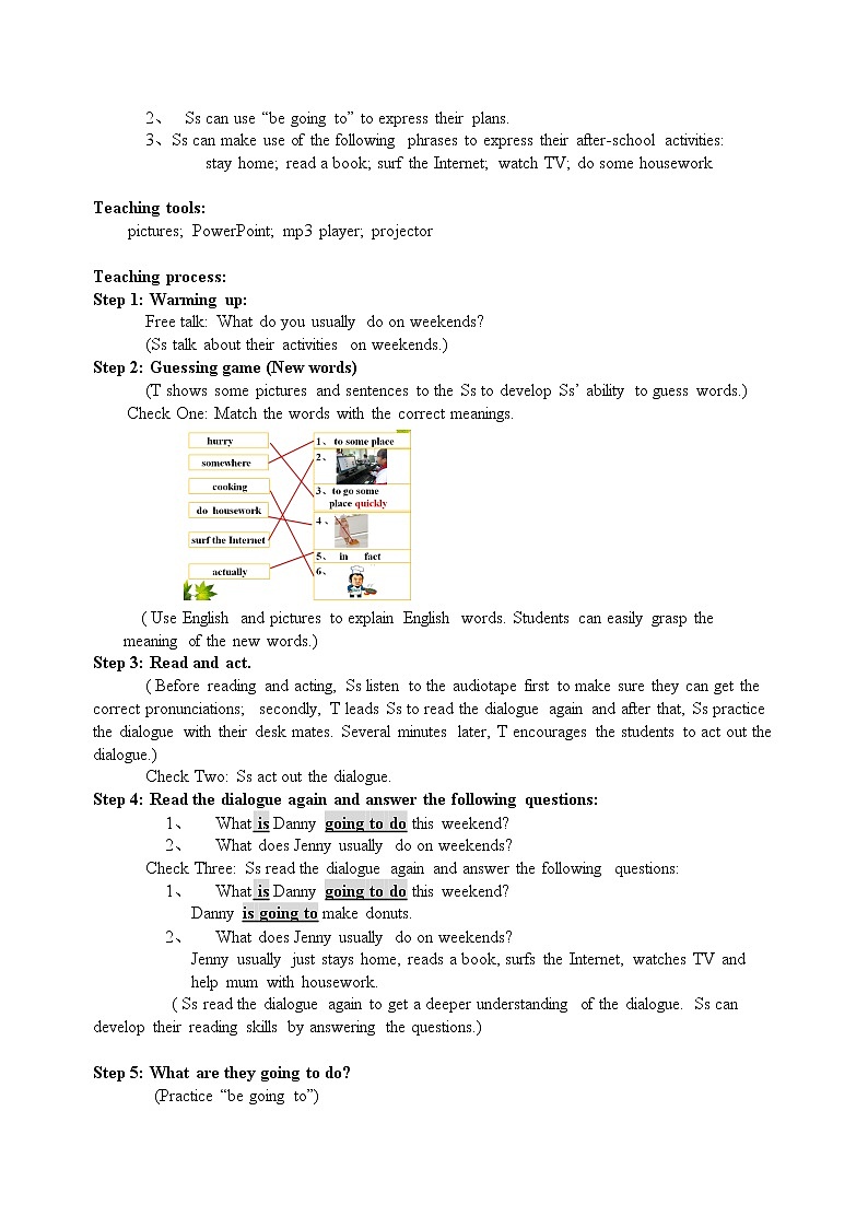 冀教版（三起）英语七年级下册 Unit 4  After-School Activities lesson 22 Big Plans for the Weekend（教案）02