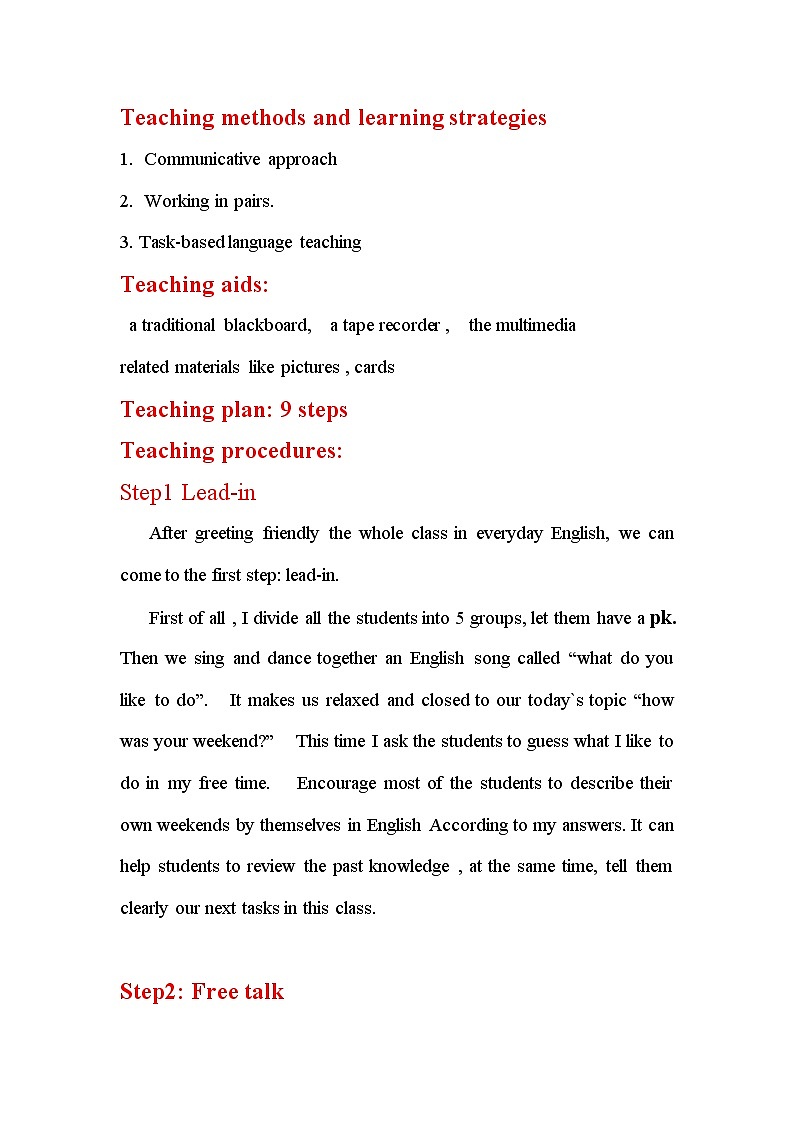 冀教版（三起）英语七年级下册 Unit 4 After-school Life Lesson 24 How Was Your W…（教案）02