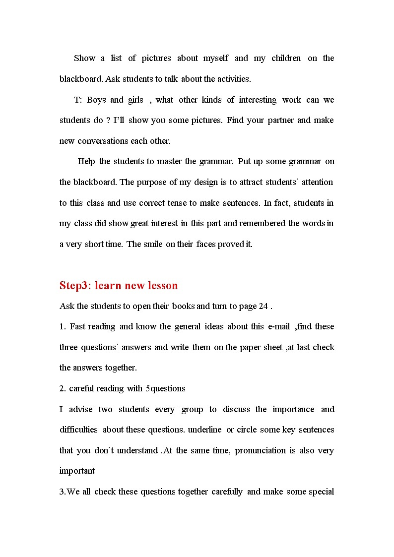 冀教版（三起）英语七年级下册 Unit 4 After-school Life Lesson 24 How Was Your W…（教案）03