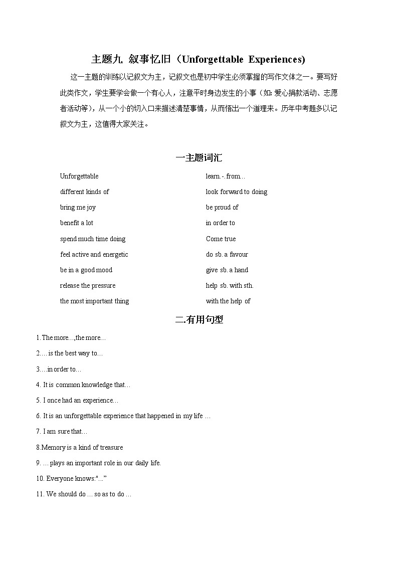 中考英语作文训练：主题9 叙事忆旧01