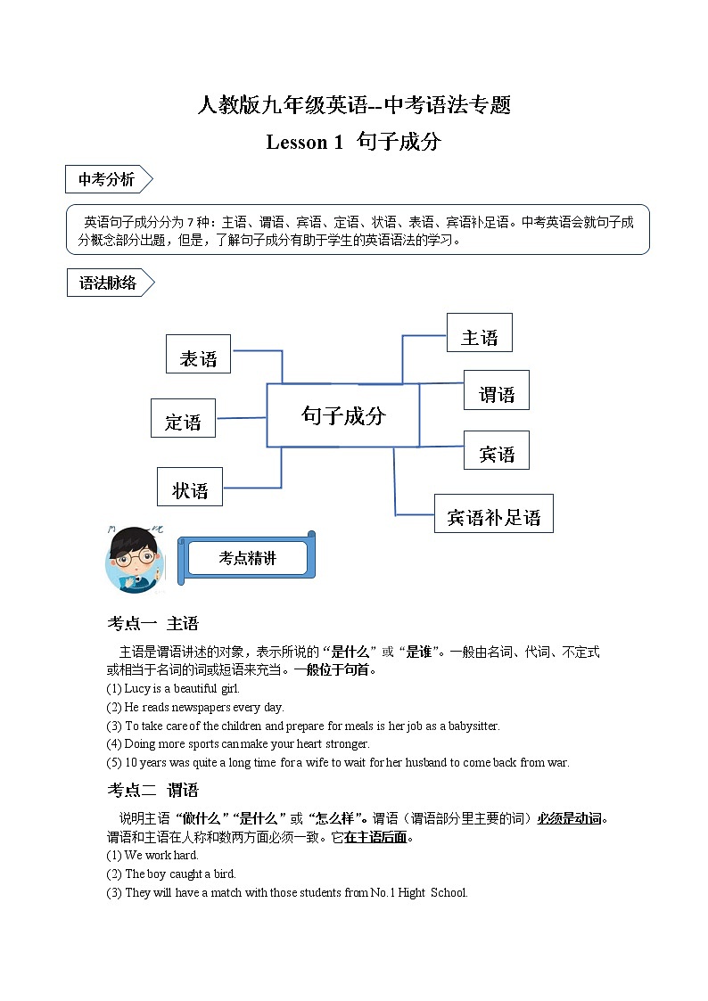 中考语法专题1（句子成分）--人教版九年级英语全（无答案）第1页