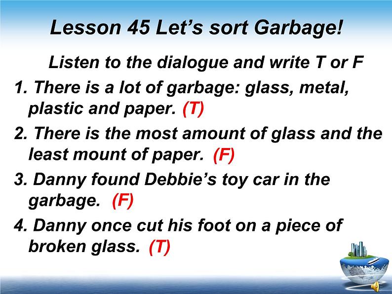 冀教版（三起）英语八年级下册 Lesson 45 Let’s Sort Garbage（课件）第8页