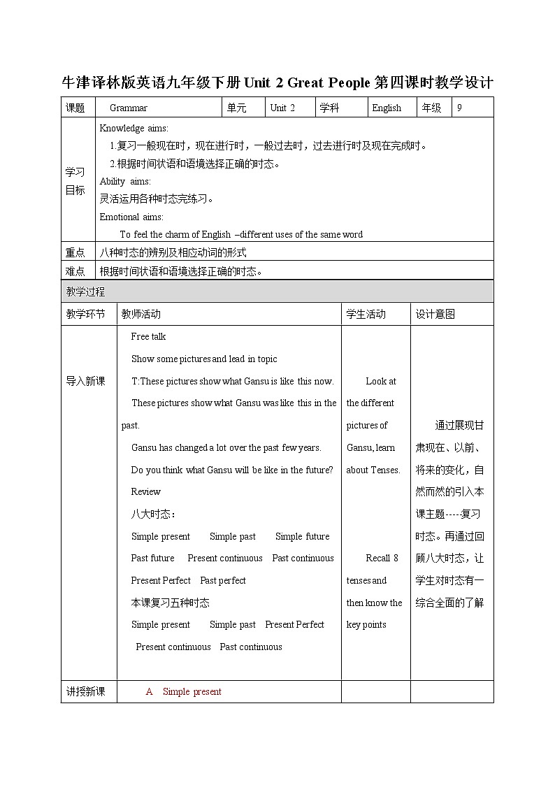 Unit 2 Great People 第四课时 教案 初中英语牛津译林版九年级下册（2022年）第1页