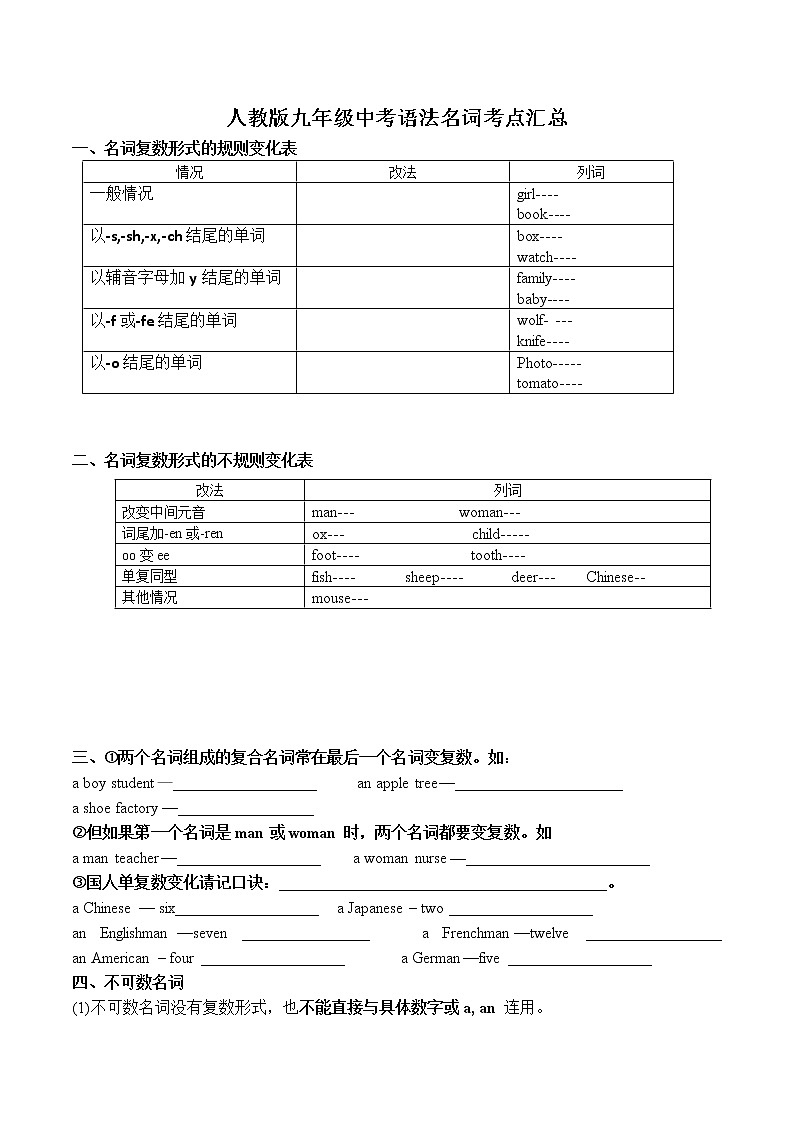2022年人教版九年级中考英语-名词讲练学案第1页