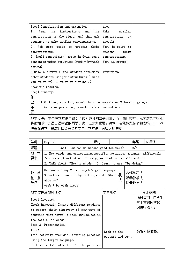 初中英语人教版-九年级-Unit1《How can we become good learners》最新教案第2页