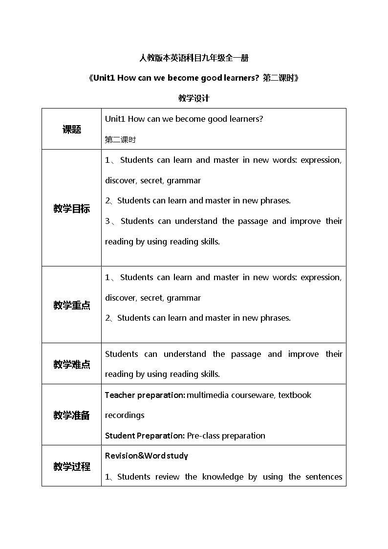Unit1 How can we become good learners 第二课时 课件+教案01