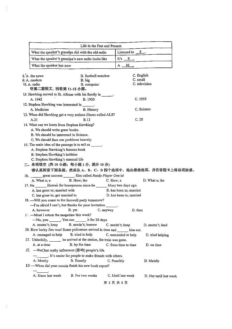 苏州新区实验初中2020-2021学年第二学期八年级英语期中试卷（含答案）第2页
