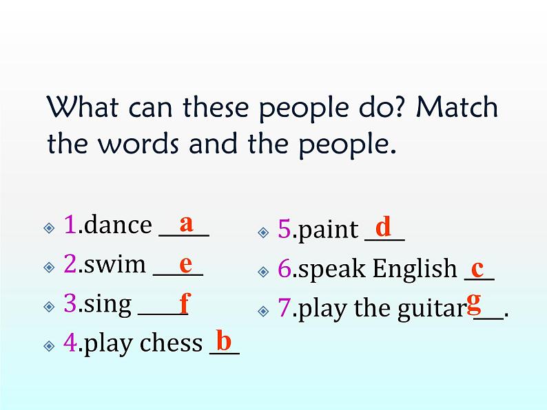 人教新目标(Go for it)版英语七年级下 Unit1 Can you play the guitar Section B_5 课件第5页