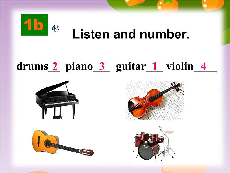 人教新目标(Go for it)版英语七年级下 Unit1 Can you play the guitar Section B 1a—1f(1) 课件第5页