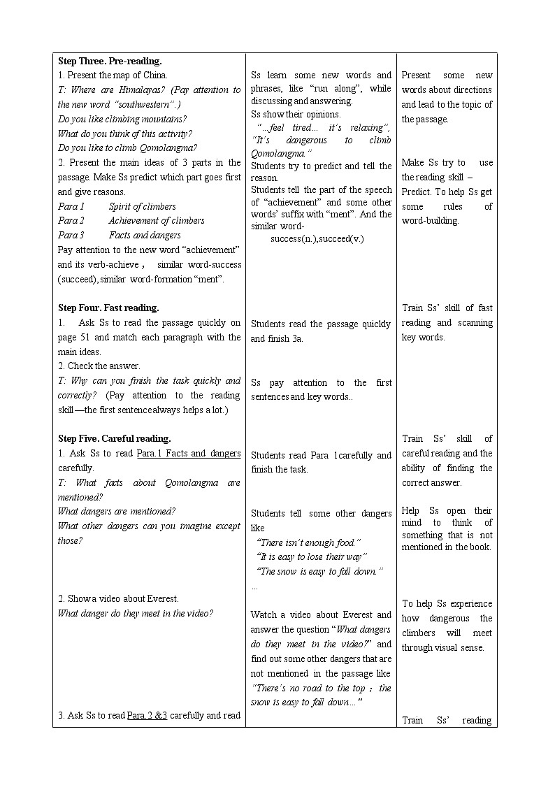 人教新目标（Go for it)版英语八年级下册 Unit 7 what's the highest mountain in the word Section A 3a—3c（教案）02