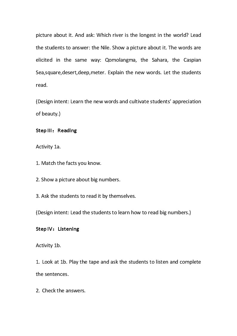 人教新目标（Go for it)版英语八年级下册 Unit 7 what's the highest mountain in the word Section A 1a-1c（教案）03