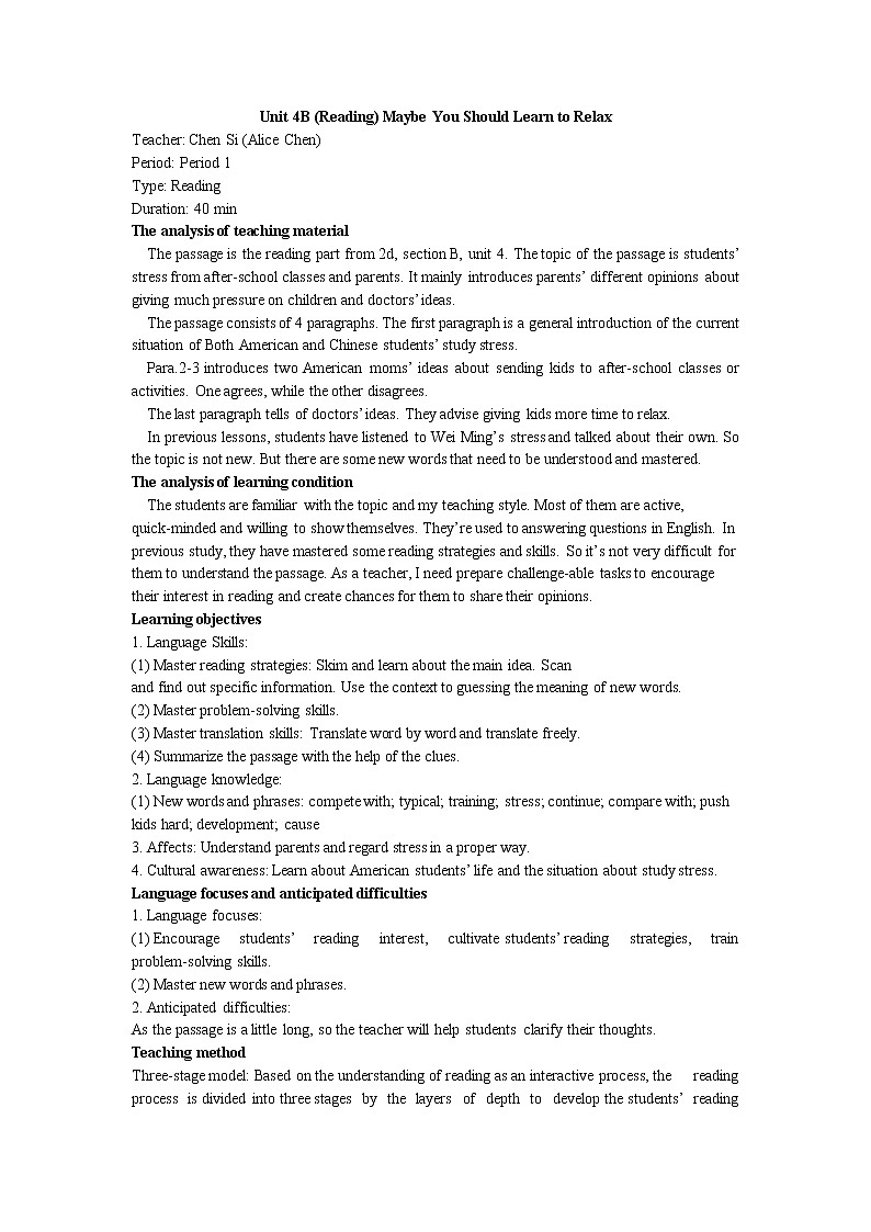 人教新目标（Go for it)版英语八年级下册 Unit4 Why don't you talk to your parents？Section B 2a—3b Self check（教案）01