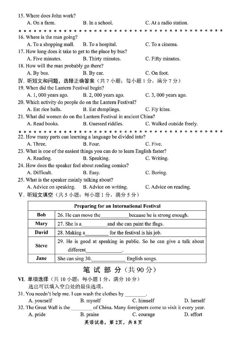 2022十八县联考英语试卷第2页