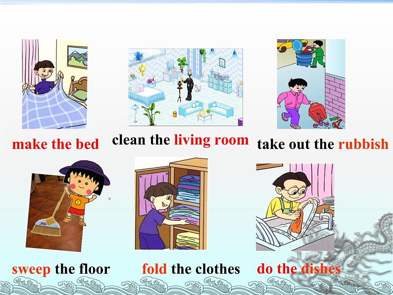 人教新目标（Go for it)版英语八年级下册 Unit 3 Could you please clean your roomSection A_1(1)（课件 ）第6页