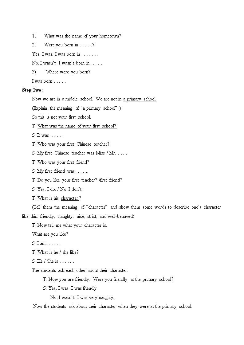 外研版英语七年级下册 Module 7 Unit 1 I was born in a small village._ 教案03