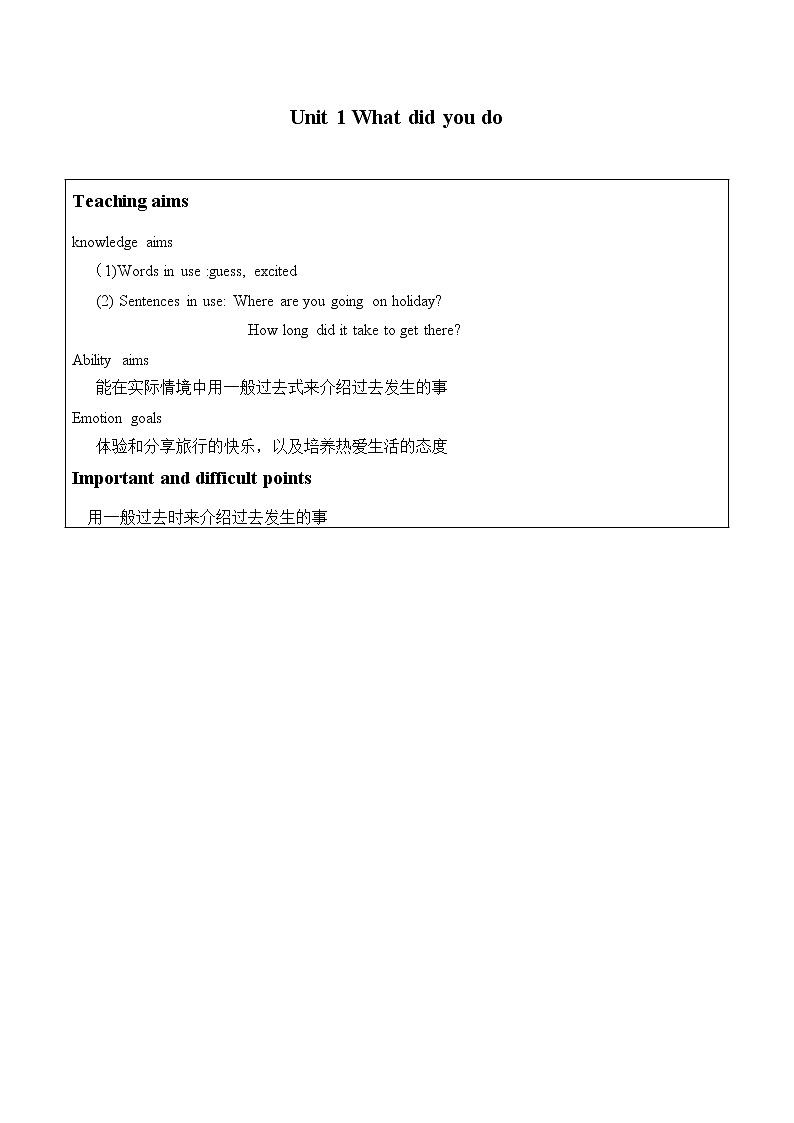 外研版英语七年级下册 Module 10 Unit 1 What did you do？_ 教案01