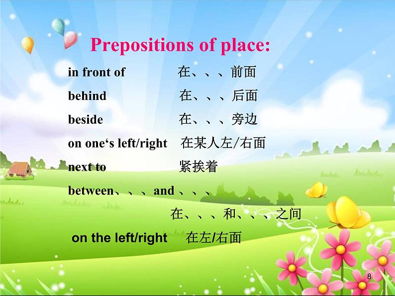 2020-2021学年牛津译林版英语七年级下册Unit 4 Finding your way Grammar： Using a, an and the & Prepositions of place 课件第8页